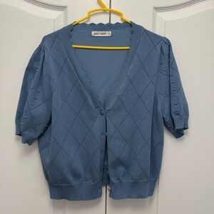 Light vneck sweater, 5 button up. Size XL in light blue